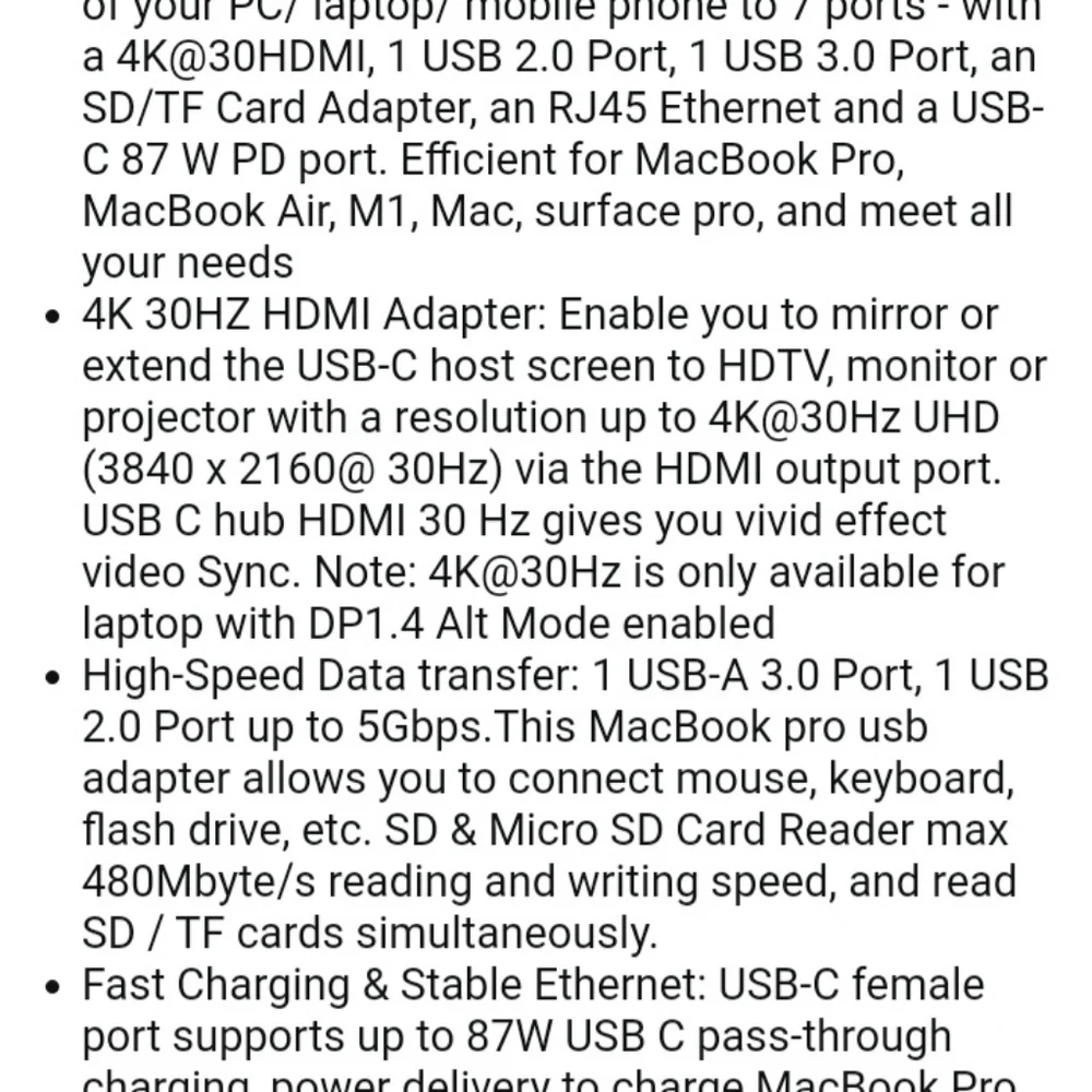 Bestor USB C Hub 4k 30hz 7-in-1 USB C hub multiport adapter with HDMI 87w pd
